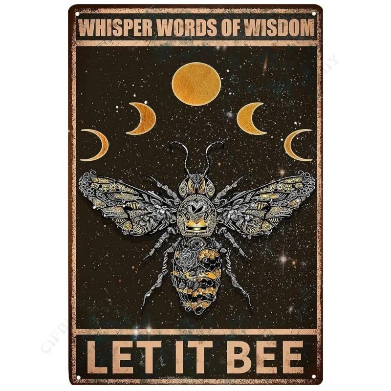 Bee Metal Wall Sign for Home Cafe Bar, Creative Tin Decor 30x20cm