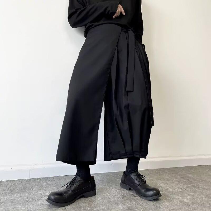 2026 Men Black Harem Pants Black Samurai Pants Men Loose Straight-Leg Pants Chinese Style Male Casual Streetwear Trousers