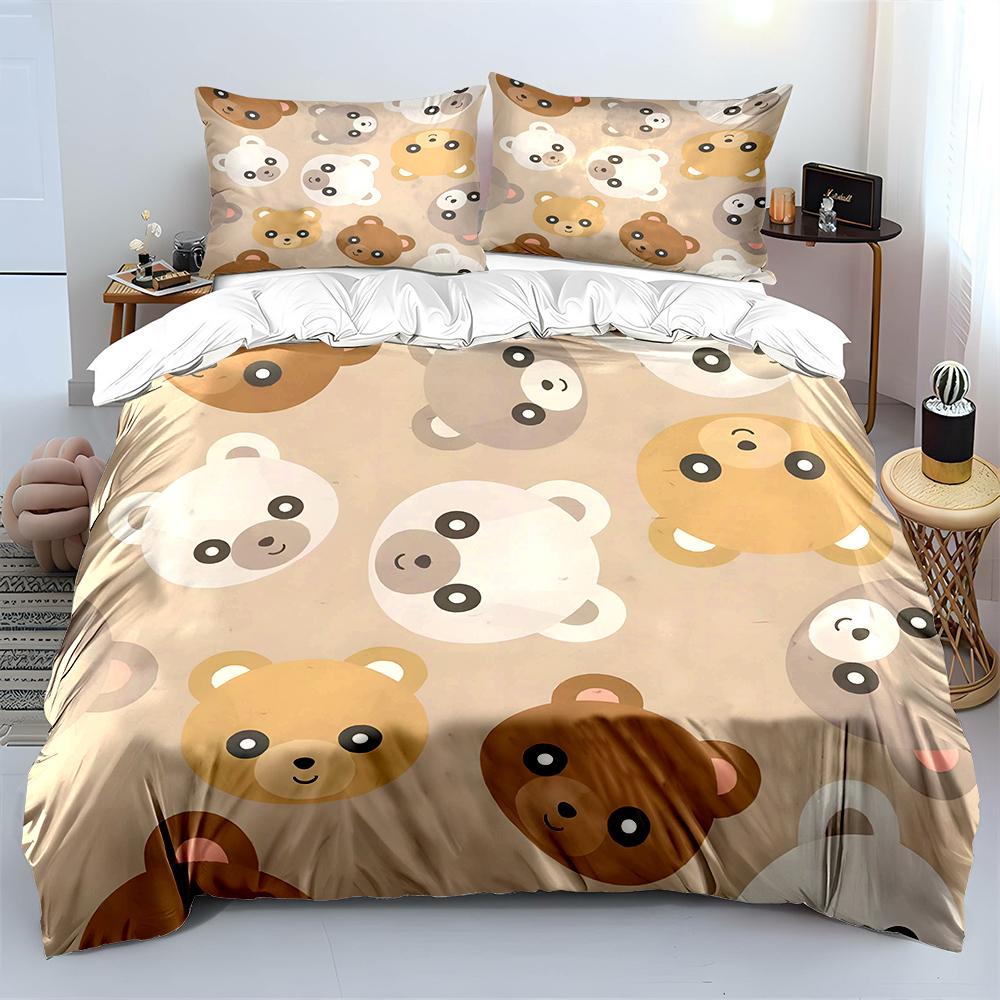 Cartoon Bear Face Pattern Pattern Duvet Cover Set Digital Print Colorful Polyester Bedding with Zipper Closur for Kids Gifts