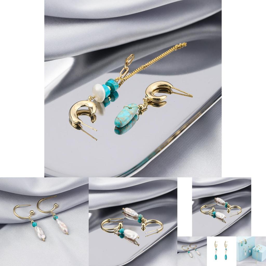 European And American Fashion Trend Asymmetrical Pearl Natural Stone Earrings For Women