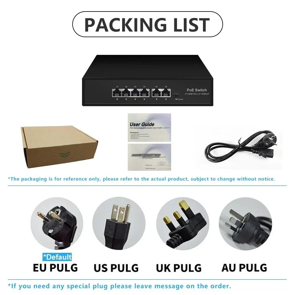 EWIND POE Switch 6 Ports 10/100Mbps AI Smart Ethernet Switch with 2 Uplink RJ45 Ports AI Smart Switch for IP Camera/Wireless AP
