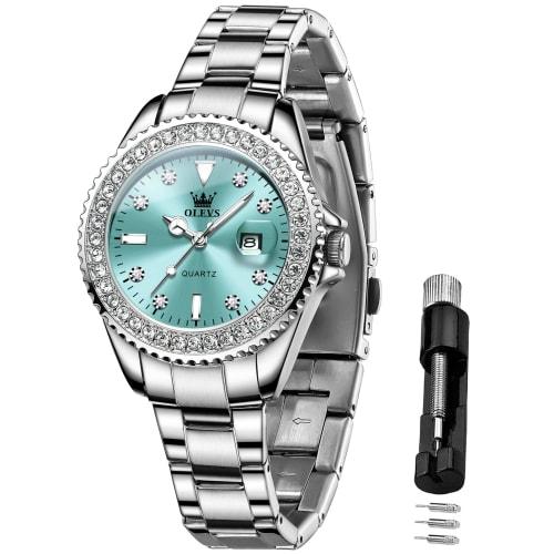 

OLEVS Women s Stainless Steel Quartz Watch with Diamond Dial, Luminous Display, Easy to Read, 30M Water Resistance, Popular, Cute, Stylish, Business,
