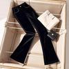 Womens Black Velvet Straight Leg Trousers High Waist Comfortable Casual Slim Fit Winter 2025