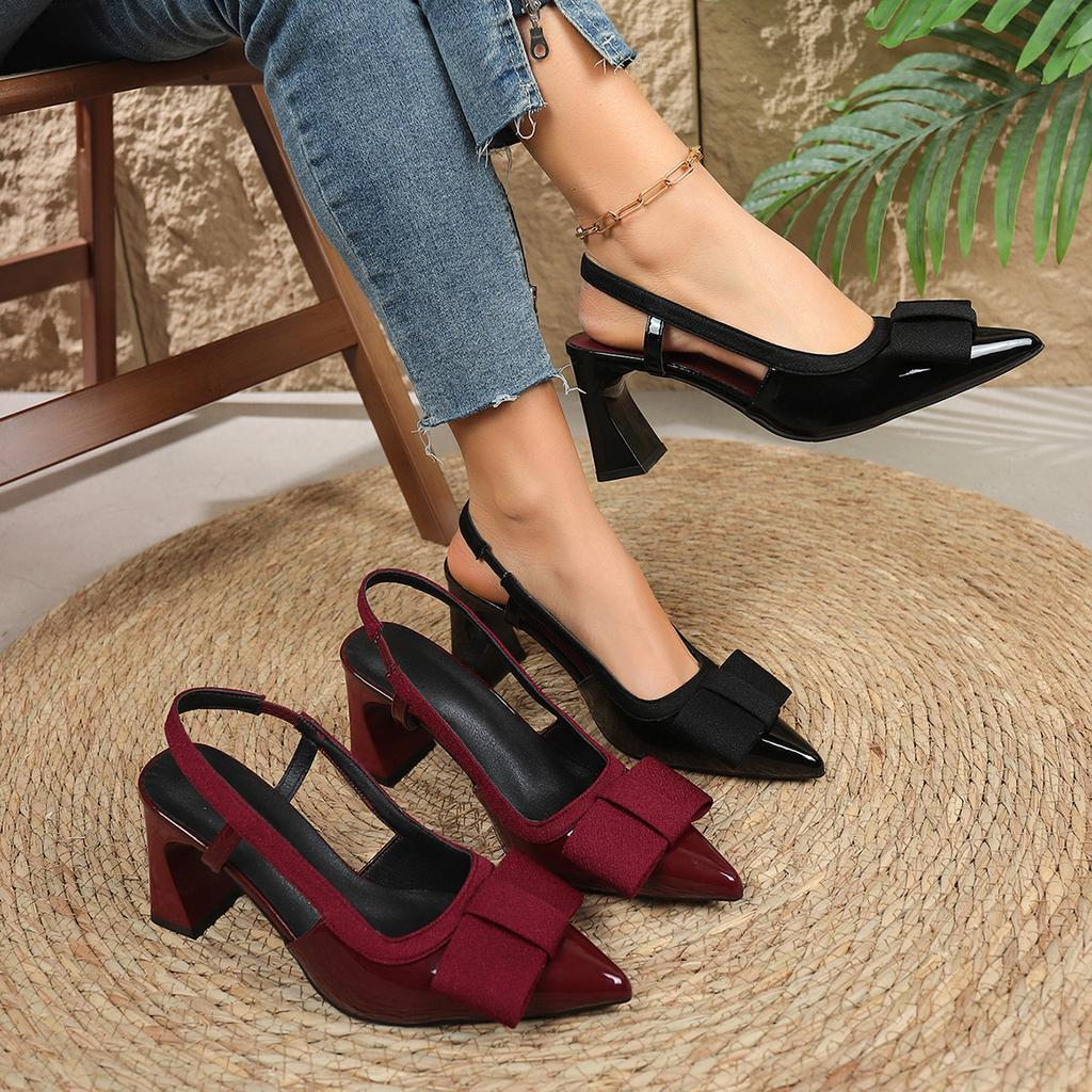 2026 Summer Style Square Heel Women's High Heels Sexy Pointed Toe Casual Platform Shoes Fashionable Bow Mary Jane Sandals