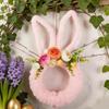 Easter Bunny Wreath for Front Door Yarn Wrap Rabbit Shaped Wreath with Artificial Flowers for Spring Porch Wall Window Decor