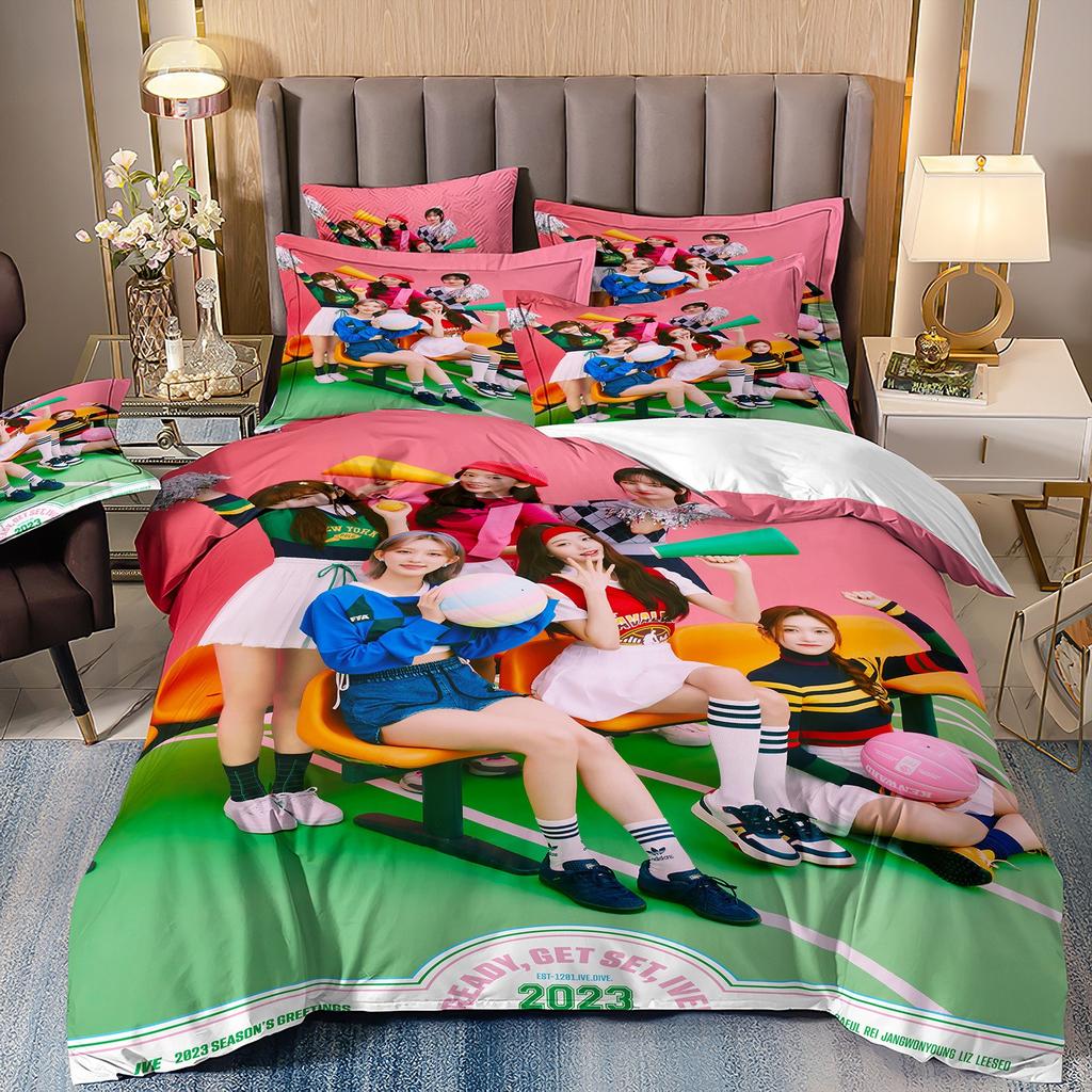 Korean Girl Group Duvet Cover Pillowcase I-IVE Bedding Set Adult Boy Girl Bedroom Decoration Children Single Double Large Size