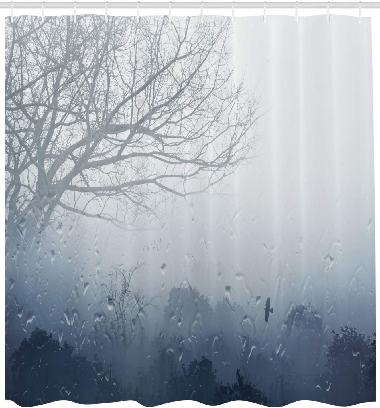 

Landscape Shower Curtain, Rainy Scenery With Water Drops Of Bare Branches In The Idyllic Forest, Cloth Fabric Bathroom W60H190(CM)-1 Pcs