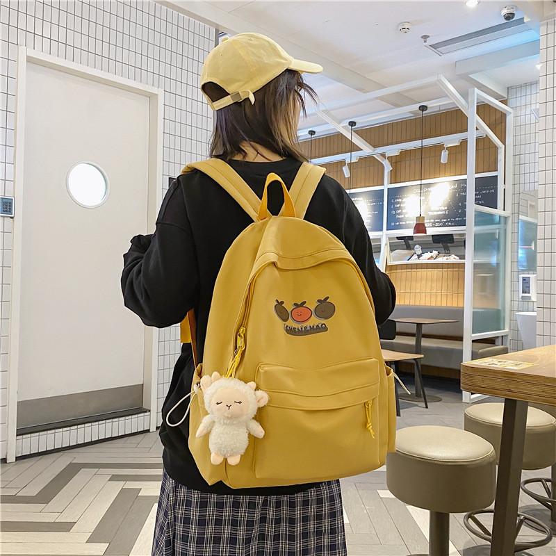 Cute Orange Cartoon Print Student Leisure Backpack For Daily And School Use