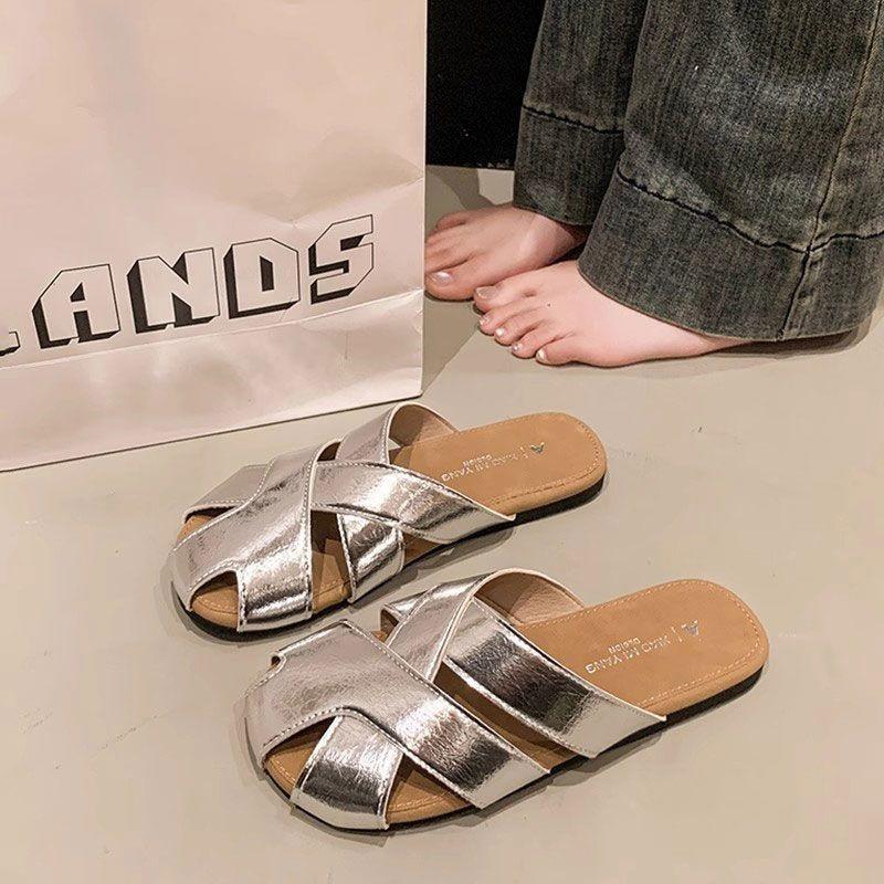 Flat-bottomed bag head cool slippers women's summer wear new hollow hole shoes one foot lazy half slippers
