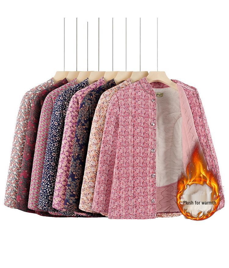 Hřejivý bavlněný kabát s podšívkou ze sametu pro ženy středního a staršího věku: Zimní volná bunda s ochranou pasu z velbloudí vlny