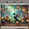 2D Magischer Grüner Drache Umgeben von Laternen und Schmetterlingen Wandkunst