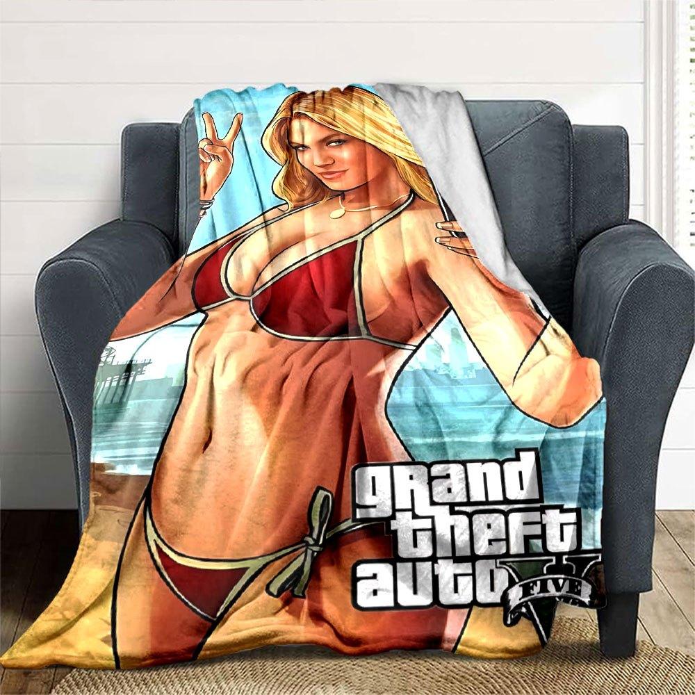 1 buc. Pătură moale din flanelă Grand Theft Auto cu imprimeu de designer O pătură confortabilă pentru toate anotimpurile, perfectă pentru canapea, pat, birou