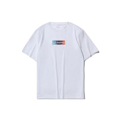 Li Ning Sports Fashion Series Logo Apaļas kakla izgriezuma T-krekls ar īsām piedurknēm Unisex topi Balts AHSR589-1