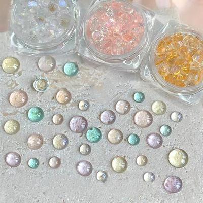 100Pcs/Caixa Diy Nail Art Decor Fantasia Sereia Bolha Contas Brocas de Unhas Hemisféricas Coloridas Translúcidas Manicure Plana Diamante