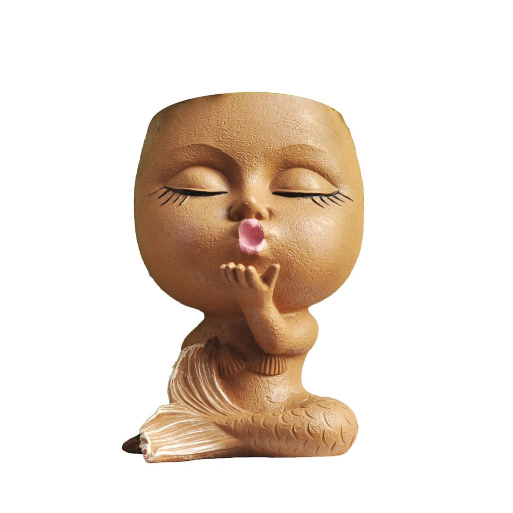 Face Planter Pots Cactus Succulent Planter Resin Closed Eyes  Face Flower Pot With Drainage Hole For Indoor Outdoor
