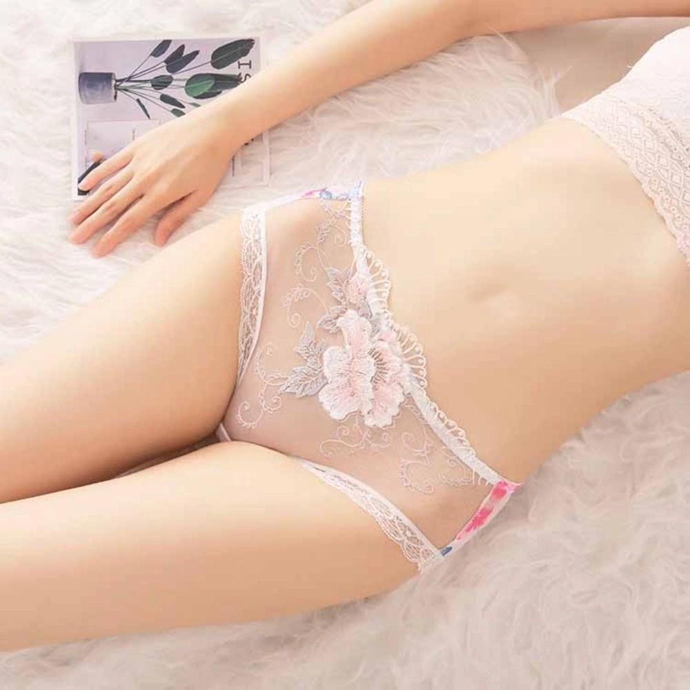 4Pcs Transparent Lace Seamless Briefs Mesh Underwear for Women Fashion Lace Flower Underpants  Girl