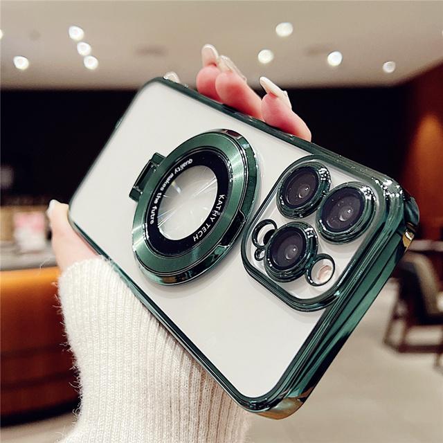 

Роскошный чехол для iPhone 15 Pro Max с магнитной рамкой с гальваническим покрытием Magsafe и подставкой для телефона для iPhone 11 12 13 14 15 16 Plus Защитная крышка For iPhone 15 Plus