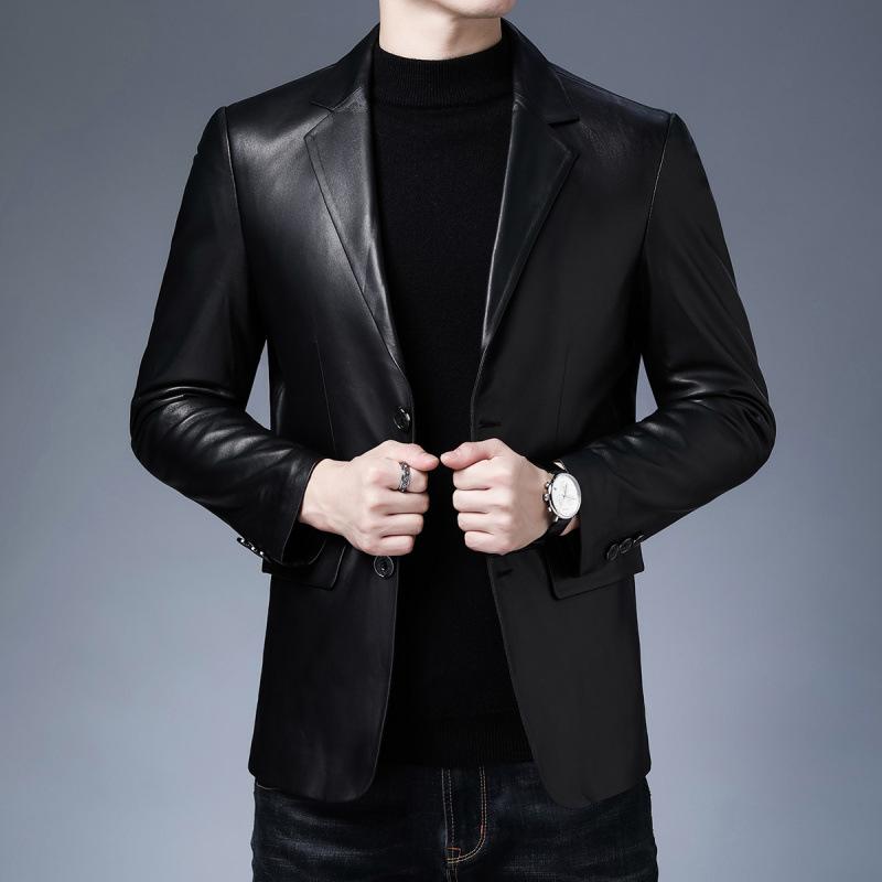 

Мужской костюм из овчины, новинка осени, однотонный, с лацканами, куртка из овчины, мужской костюм из натуральной кожи 4XL