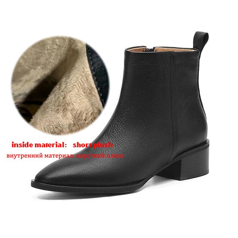 

Krazing Pot Sheepskin Winter Pointed Toe Chelsea Boots Med Heels Zipper Women Ankle Boots 42