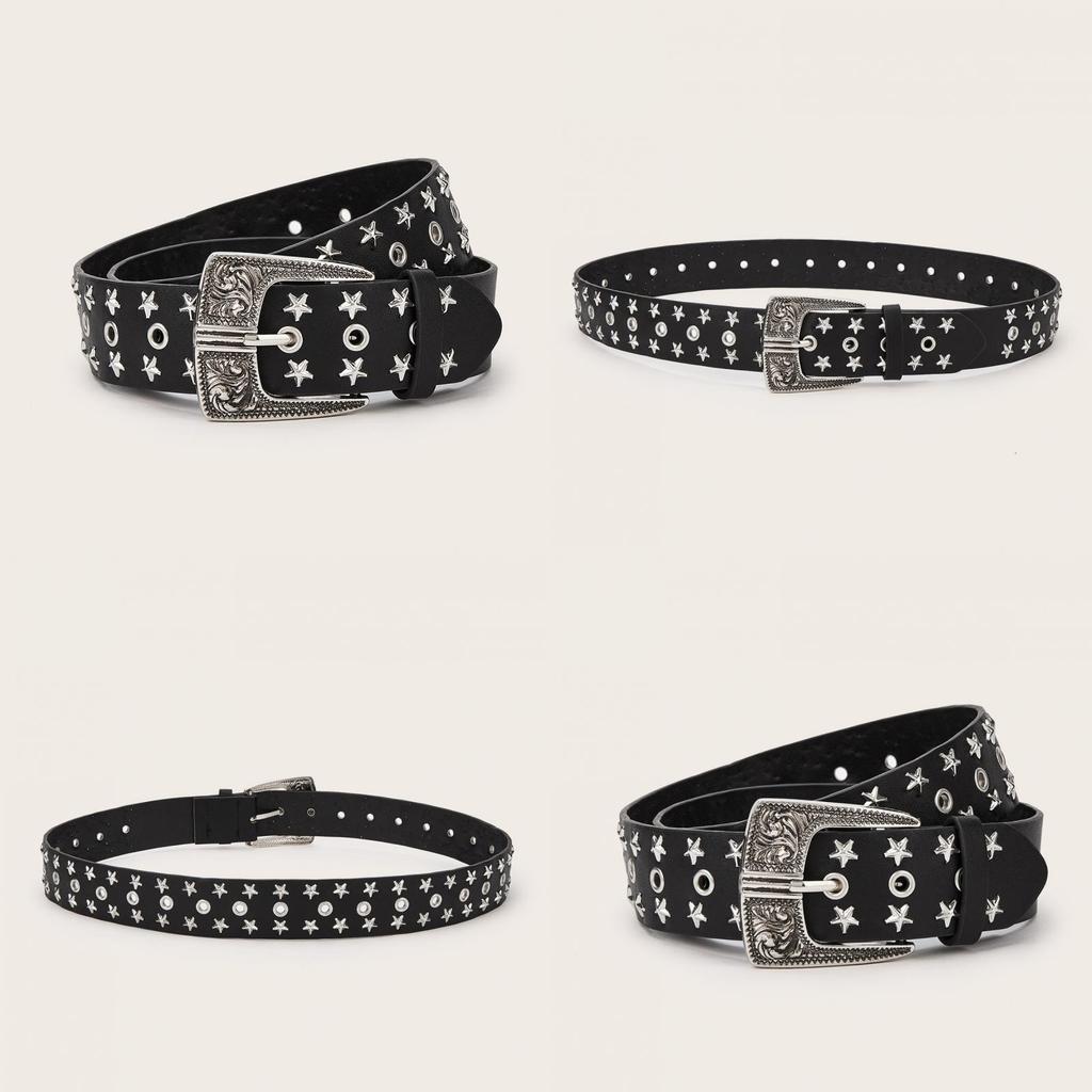 Punk Rock Pu-Ledergürtel Mit Nieten Und Sternkompass-Design Für Modebegeisterte