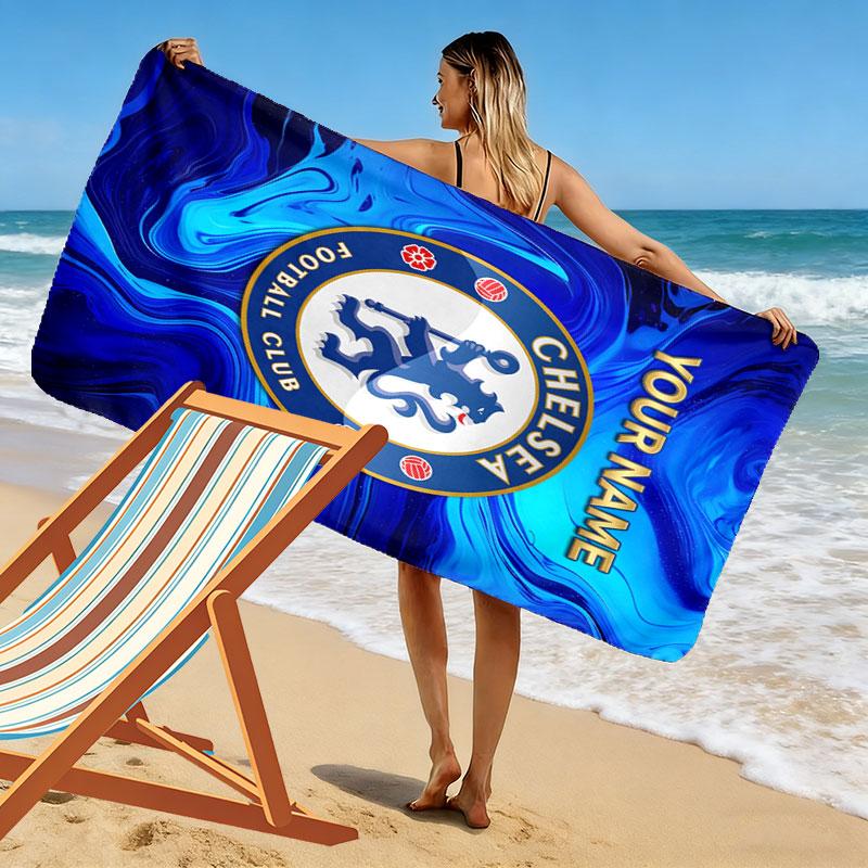 Custom Chelsea F.C Print Beach Towel, Large Soft Quick Dry Towel for Beach Camping Swimming