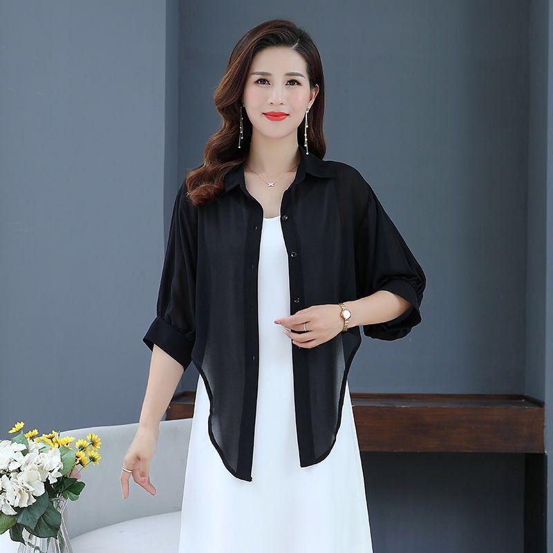 Large Size Female Chiffon Shirt Outside Cardigan Summer Bow Sunscreen Clothes Air Conditioning Shirt Small Shawl Top