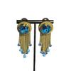 Temperament Copper Claw Tassel Earrings with Blue Gem Studs