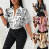 Women's Short Sleeve Collar Newspaper Print T-shirt Multi Colors
