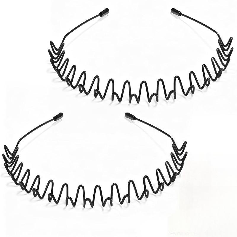 2Pcs Unisex Metal Hairbands, Wavy Spring Non-Slip Headbands, Elastic Stylish Hair Accessories for Men Women Daily Makeup