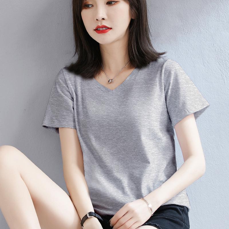 Women's 2022 Green Heart-Shaped V-Neck Short-Sleeve Cotton T-Shirt - Trendy Summer Wear