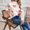 2025 Autumn/Winter Women's Christmas Love Jacquard Knit Sweater - European/American Style Semi-High Neck