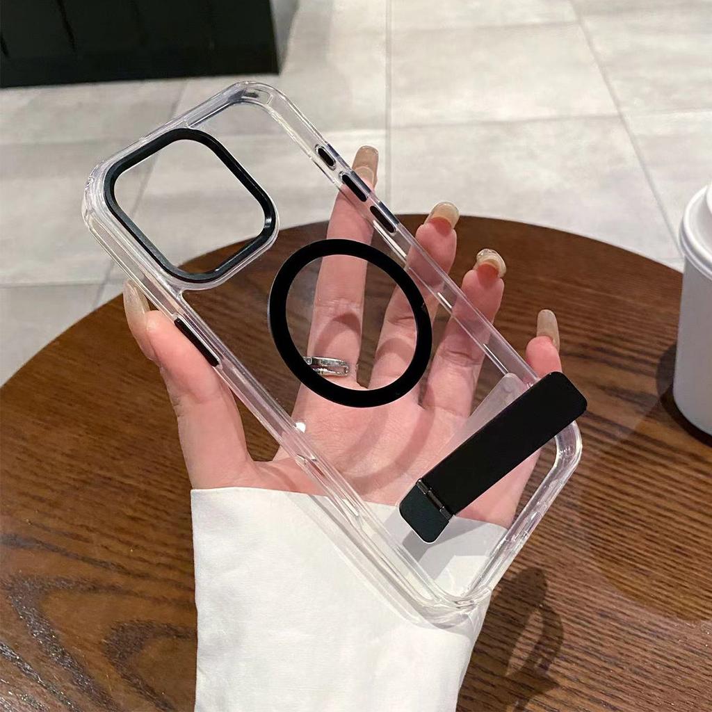 High End Minimalist Couple Phone Case with High Aesthetic Value, Crystal Clear Hardware Horizontal Stand Phone Case for Apple 15pro Phone Case