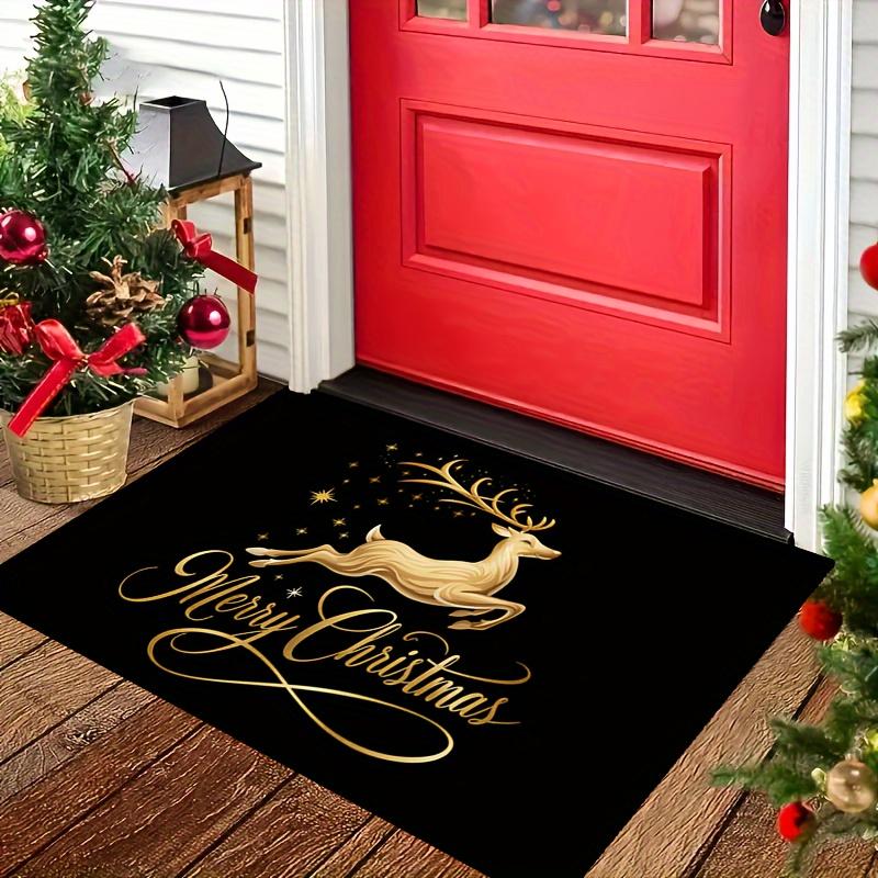 

Golden Reindeer on Black Doormat, Merry Christmas Starry Night Rug, Non-Slip Machine Washable Door Carpet Mat 40x60cm