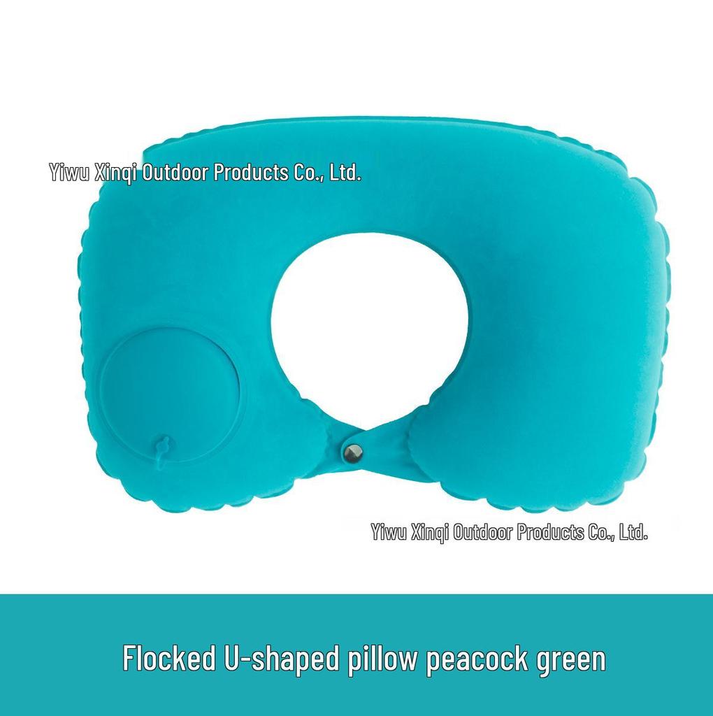 Inflatable U-Shaped Velvet Neck Pillow - Travel Essential, Foldable & Portable
