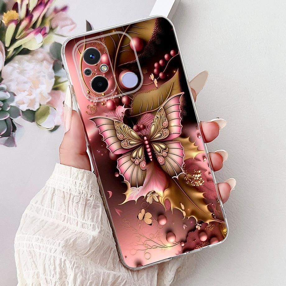 For Xiaomi Redmi 12C Case Cute Cat Luxury Butterfly Painted Cover 6.71'' Soft Silicone Phone Cases For Redmi 12C Redmi12C Fundas