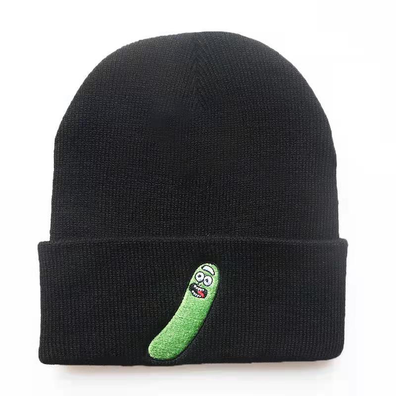 New Cute Cucumber Knit Hat Funny Anime Embroidery Hip-Hop Autumn Winter Cold Weather Hat for Male and Female Students