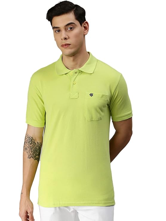 Men s Rich Solid Collar Half Sleeves Plain-Regular Fit Tshirt - Green M зелёный