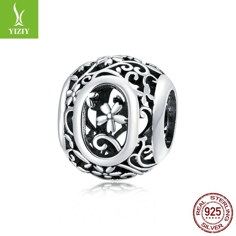 

Бусины-алфавит из стерлингового серебра с лесным узором - Аксессуары для изготовления украшений своими руками (S925SCC1444) Sterling Silver