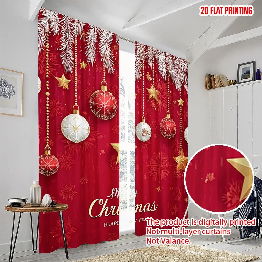 2pcs   plane printing Curtains Christmas Star Polyester Easy Install (without rod) Home Decor Ldeal for Bedroom Living Room