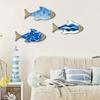 3 Pcs Vintage Beach Wall Decor Nautical Wooden Fish Wall Art Coastal Theme Blue Fish Wall Sculpture Lake House Ocean Ornaments for Bathroom Bedroom