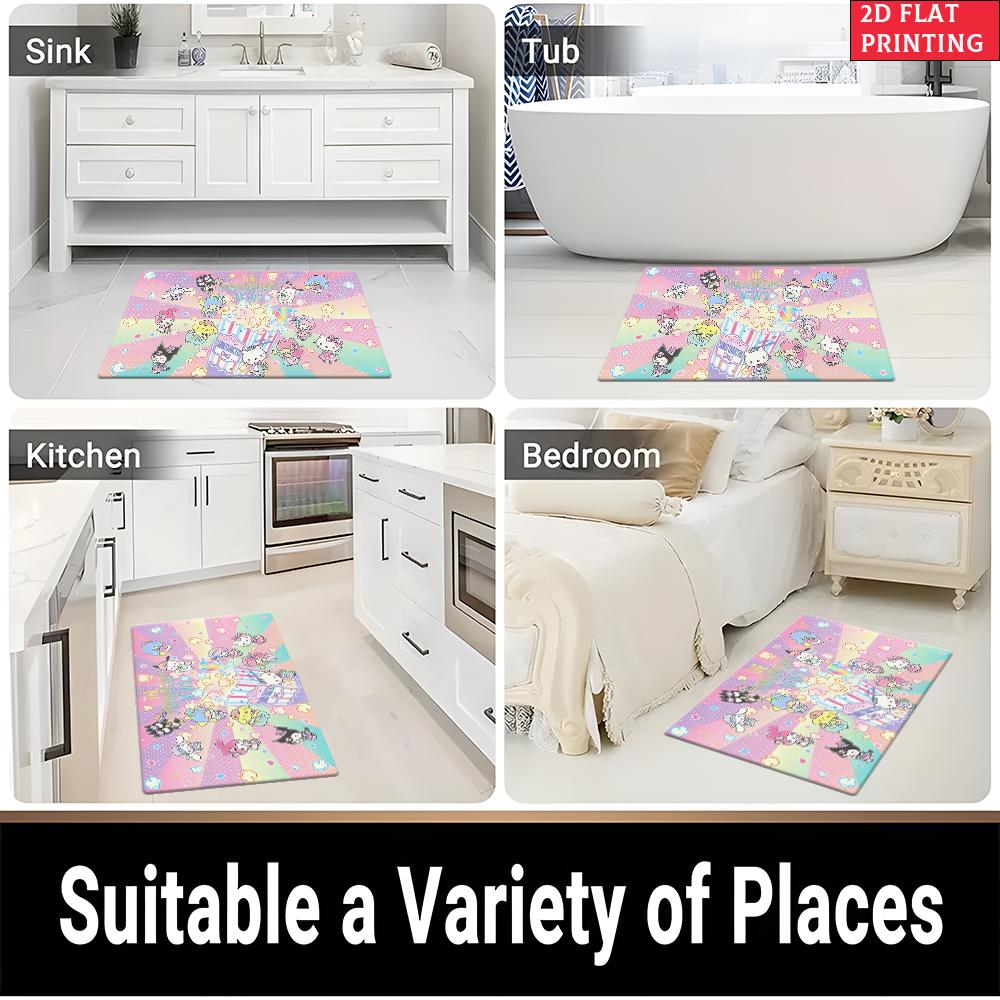 Kawaii Strawberry News Cartoon Doormat,2D Print  Floor Mat, Pastel Popcorn Entrance Rug for Girls Bedroom Living Room Decor Gift