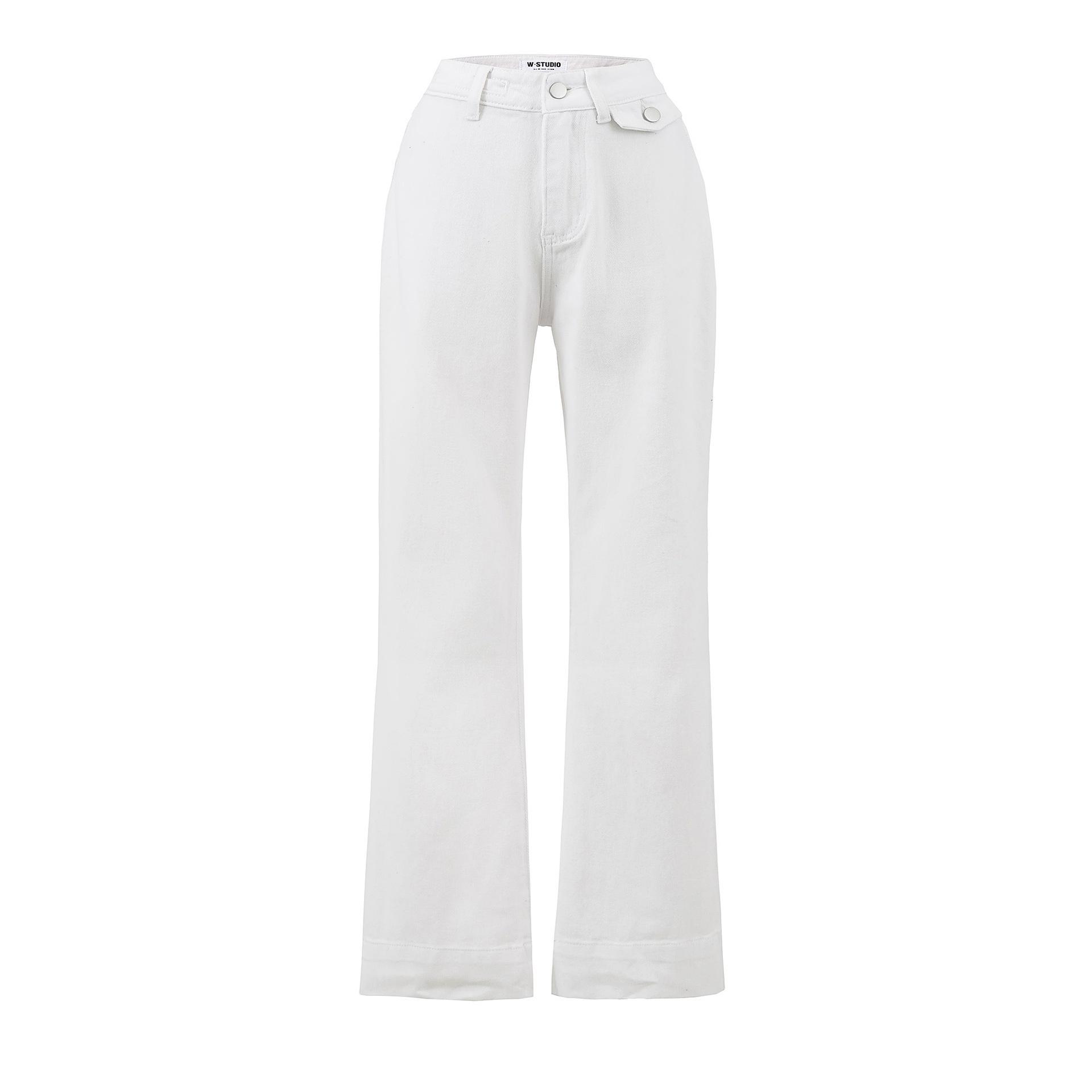 

Women s 2026 Retro Style Flare Jeans - Loose Straight Leg, Casual Floor Length M белый