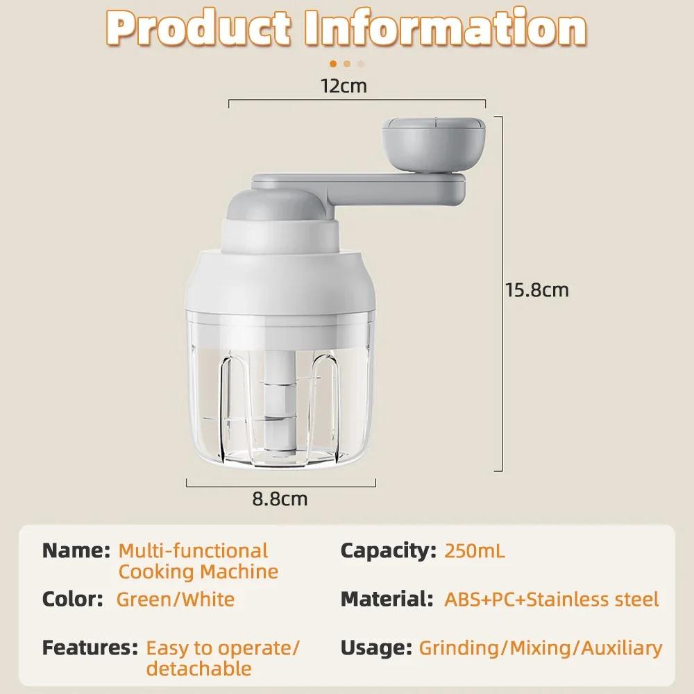 250 ml manuelle Küchenmaschine, Mini-Kabelloser Gemüseschneider mit Griff, multifunktionaler Knoblauchstampfer, Handkurbel-Knoblauchstampfer
