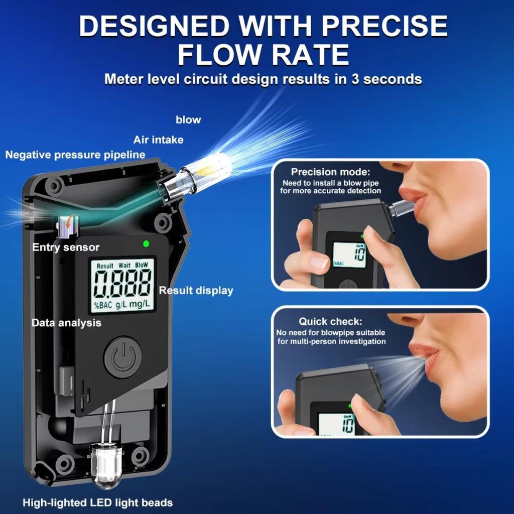 Portable Breathalyzer Professional Breath Alcohol Tester with LCD Digital Display for Home Use Drunk Driving Analyzer