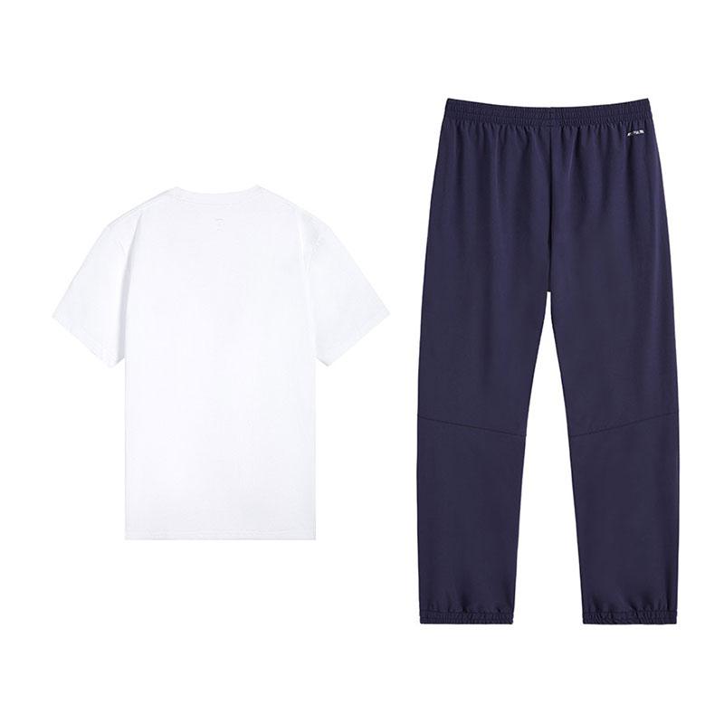 Li-Ning Versatile Breathable Sports Short Sleeve Top Comfortable Long Pants Casual Set Unisex sets Standard-White Sailor-Blue W873-1+V809-2