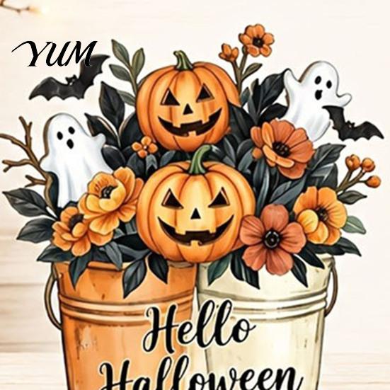 Decorative Tabletop Figurines 6Pcs Halloween Decors, Hello Table Topper Signs, Spooky Pumpkin Ghost Truck Entrance Hall Ornaments Tiered Tray