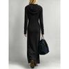 Großformat Damen Kapuzenkleid mit halbem Reißverschluss Gerippt Dehnbar Schmale Taille Langarm Langes Sweatshirtkleid