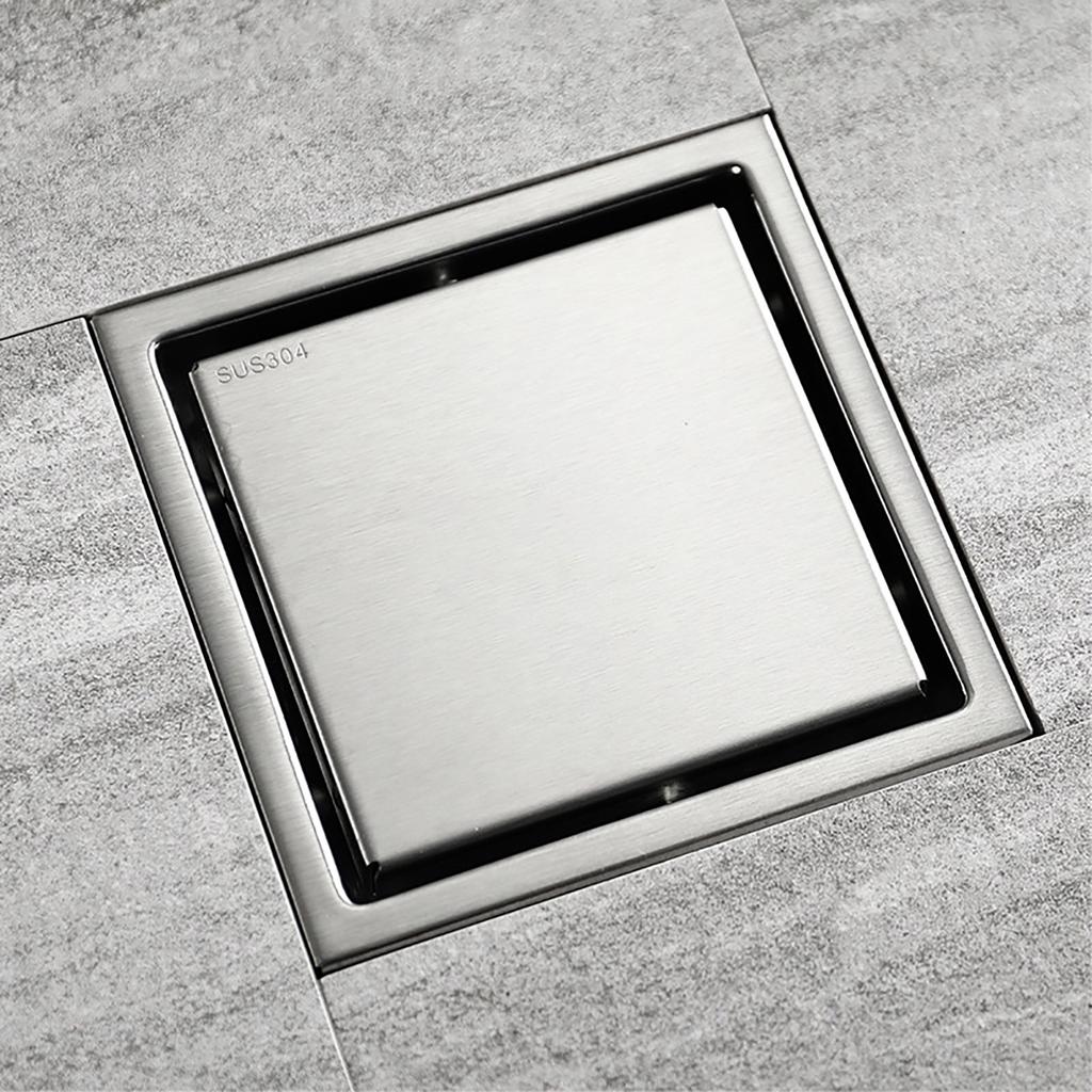 Floor Drain Stainless Steel Rollover Type Brushed Odor Resistant Concealed Waste Grate for Bathroom