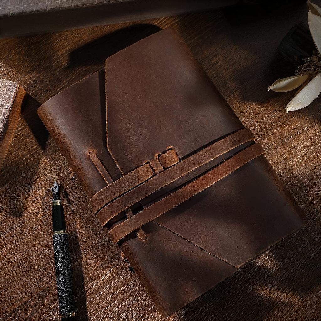 Jojofuny Leather Notebook, Retro Antique Style, Plain, Handmade, Personalized, Diary, Notepad, Planner, Stationery, Gift, Brown