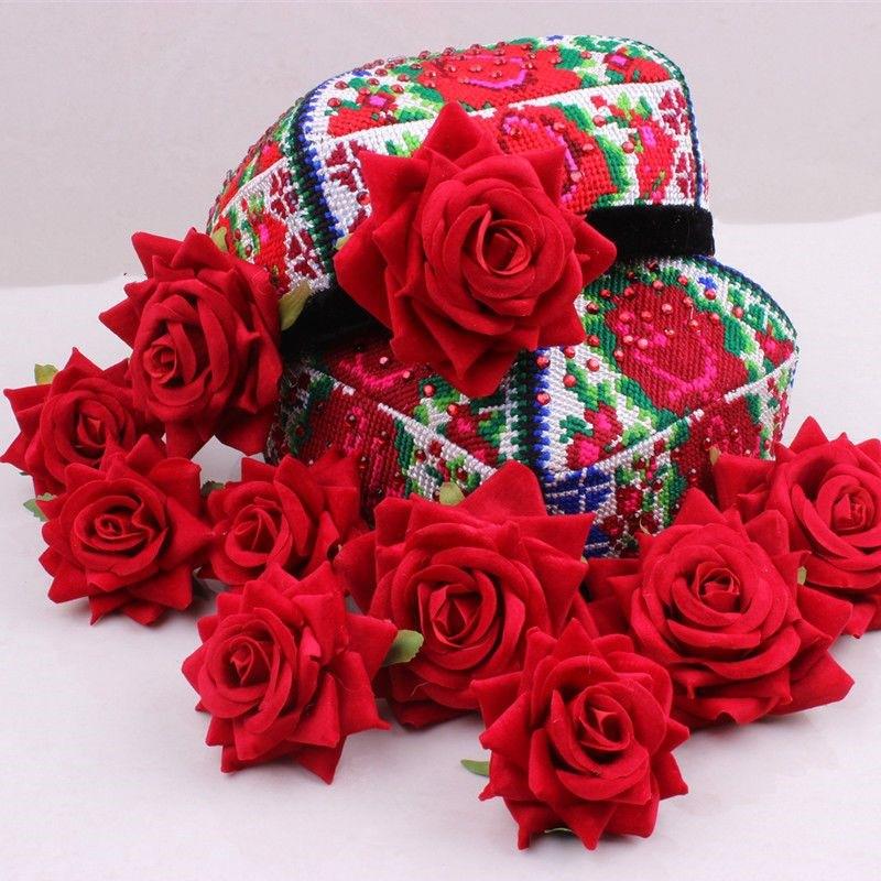 Ethnic Style Rose Headdress & Finger Flower Ring for Dance Performance and Art Exam Hair Clips